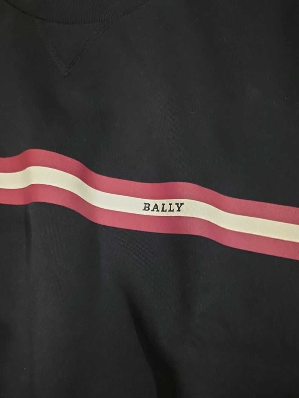 Bally Black Crewneck with Red and White Chest Stripe
